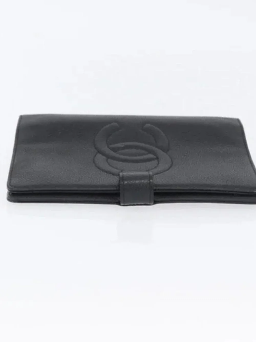 CHANEL Day Planner Cover Grained Calf Skin Black Gold CC Auth BA10875